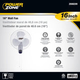 PowerZone HF-40W Wall-Mount Fan, 120 V, 16 in Dia Blade, 3-Blade, 3-Speed, White