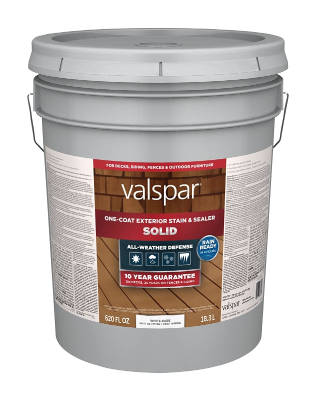 Valspar VL1031380-20 Stain and Sealer, Solid, White, Liquid, 5 gal