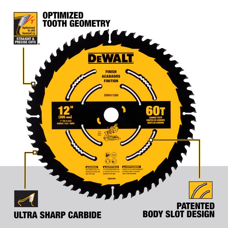 DeWalt 12 in. D X 1 in. Carbide Tipped Finishing Saw Blade 60 teeth 1 pk