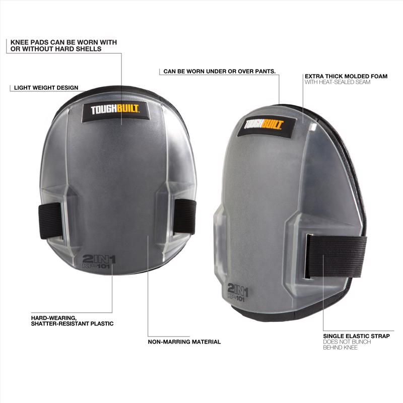 ToughBuilt 7.48 in. L X 5.91 in. W Plastic 2-in-1 Knee Pads Gray One Size Fits All