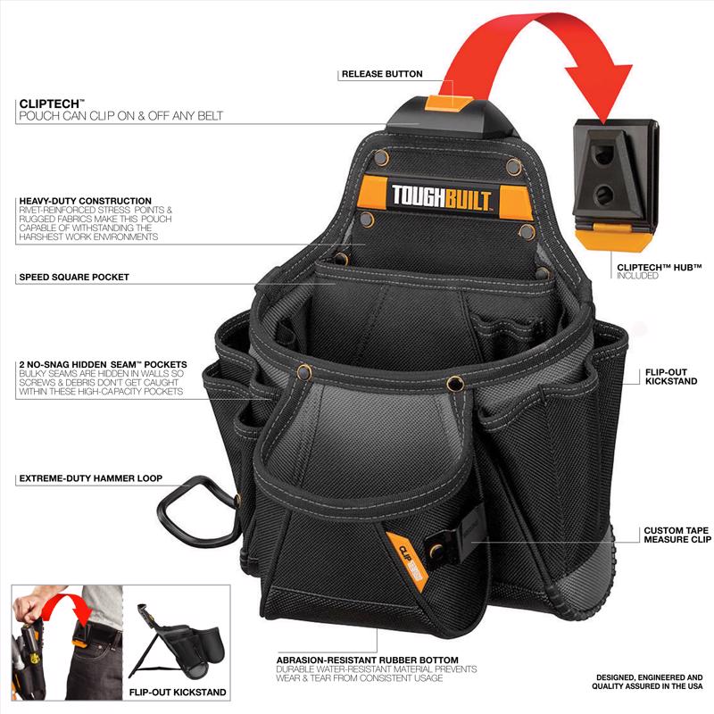 ToughBuilt 12.9 in. W X 13.25 in. H Polyester Contractor Tool Pouch 23 pocket Black 1 pc