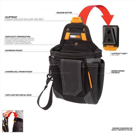 ToughBuilt 7.5 in. W X 12.25 in. H Polyester Warehouse Tool Pouch 9 pocket Black/Gray 1 pc