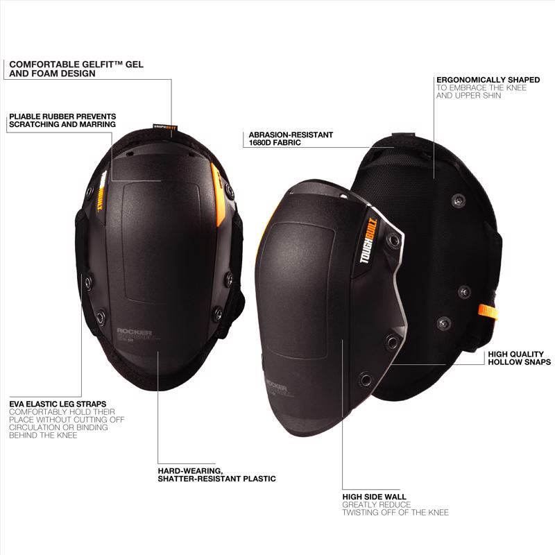 ToughBuilt GelFit 7.48 in. L X 10.43 in. W Plastic Rocker Knee Pads Black One Size Fits All