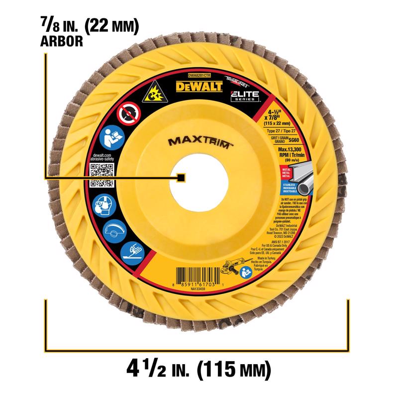 DeWalt MaxTrim 4-1/2 in. D X 7/8 in. Ceramic Trim Flap Disc 60 Grit 1 each