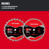 Craftsman 10 in. D X 5/8 in. Carbide Tipped Steel Miter Saw Blade 24T & 60T teeth 2 pk