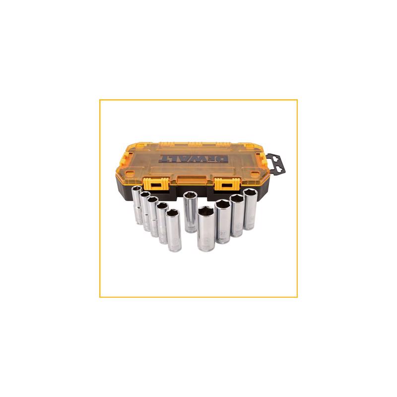 DeWalt 1/2 in. drive Metric 6 Point Deep Socket Set 10 pc