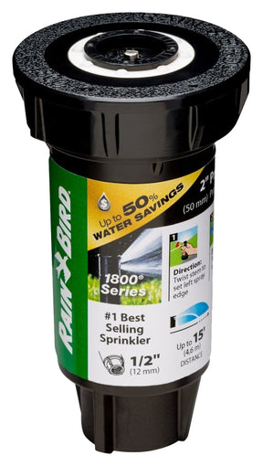 Rain Bird 1802HDSPRS Pressure Regulating Pop-Up Sprinkler, Part-Circle, 1.85 gpm, 1/2 in Connection, FNPT, 2 in H Pop-Up
