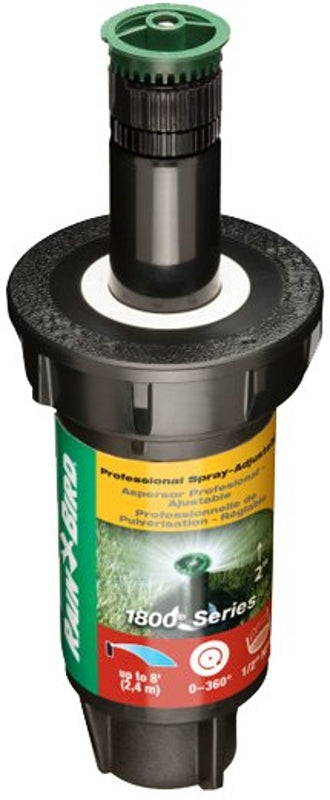 Rain Bird 1802AP8 Pop-Up Sprinkler, 1/2 in Connection, FNPT, 2 in H Pop-Up, 8 ft, Adjustable Nozzle, Plastic