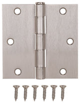 ProSource 20338SNX Square Corner Door Hinge, 3-5/8 in H Door Leaf, 1-1/2 in W Door Leaf, 2.2 mm Thick Door Leaf, Steel