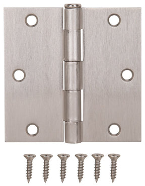ProSource 20338SNX Square Corner Door Hinge, 3-5/8 in H Door Leaf, 1-1/2 in W Door Leaf, 2.2 mm Thick Door Leaf, Steel