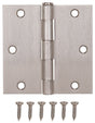 ProSource 20338SNX Square Corner Door Hinge, 3-5/8 in H Door Leaf, 1-1/2 in W Door Leaf, 2.2 mm Thick Door Leaf, Steel