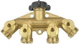 Gilmour 800444-1001 Shut-Off Valve, 5/8 in, Male Threaded, 4-Port/Way, Brass Body