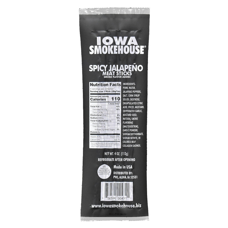 Iowa Smokehouse IS-4SP Meat Snack, Stick, Spicy Jalapeno, 4 oz Pack, Pack of 12