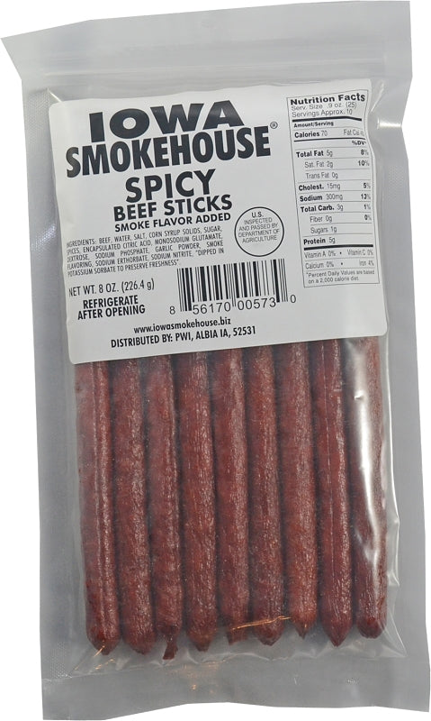 Iowa Smokehouse is-bss12 Beef Snack, Stick, Spicy, 8 oz, Pack of 12