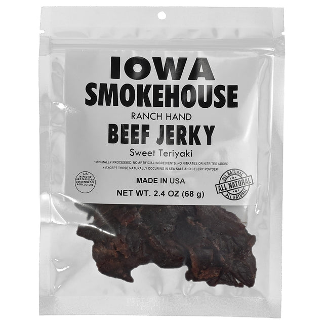 Iowa Smokehouse is-rh2jt-m Snacks, Beef Jerky Sweet Teriyaki, 2.4 oz Bag, Pack of 8