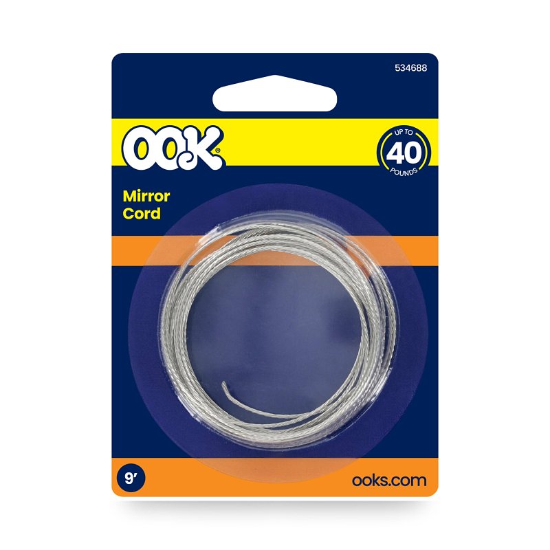OOK 50165 Mirror Hanging Cord, 20 lb, Stainless Steel, White