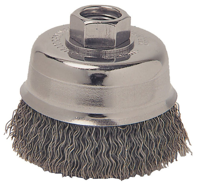 Vortec Pro 36061 Wire Cup Brush, 5 in Dia, 5/8-11 Arbor/Shank, Crimped Bristle, 0.02 in Dia Bristle