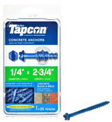 Tapcon 24230 Concrete Screw Anchor, 1/4 in Dia, 2-3/4 in L, Hex Head, Steel, Climaseal, 25/PK