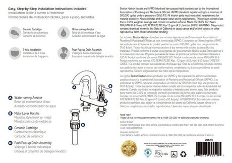 Boston Harbor F51B0035NP Lavatory Faucet, 1.2 gpm, 2-Faucet Handle, 3-Faucet Hole, Metal/Plastic, Brushed Nickel