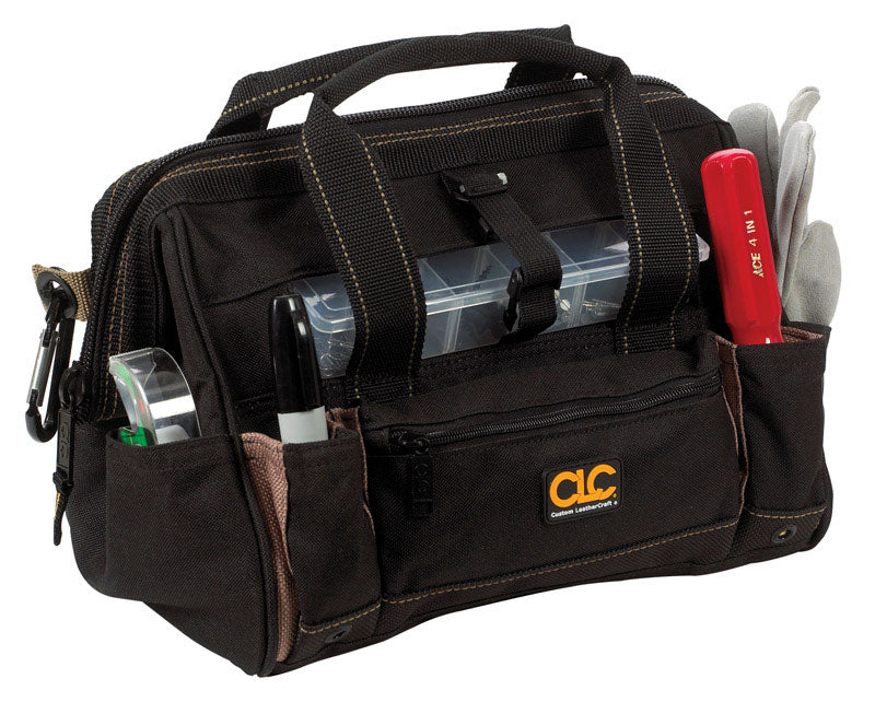 CLC 8 in. W X 9 in. H Polyester Tote Bag with Plastic Tray 21 pocket Black/Tan 1 pc