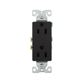Eaton 1107-9BK Duplex Receptacle, 2-Pole, 15 A, 125 V, Side and Push Wiring, NEMA: NEMA 5-15R, Black