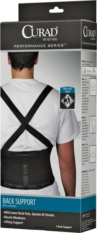 Curad ORT22200XLD Back Support with Suspenders, XL, Fits to Waist Size: 38 to 42 in, Hook and Loop Closure