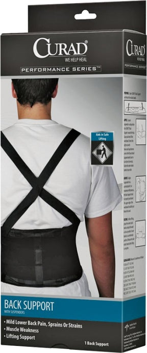 Curad ORT22200XLD Back Support with Suspenders, XL, Fits to Waist Size: 38 to 42 in, Hook and Loop Closure