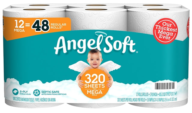 Angel Soft 79397 Toilet Tissue, 2-Ply, Paper, Pack of 4