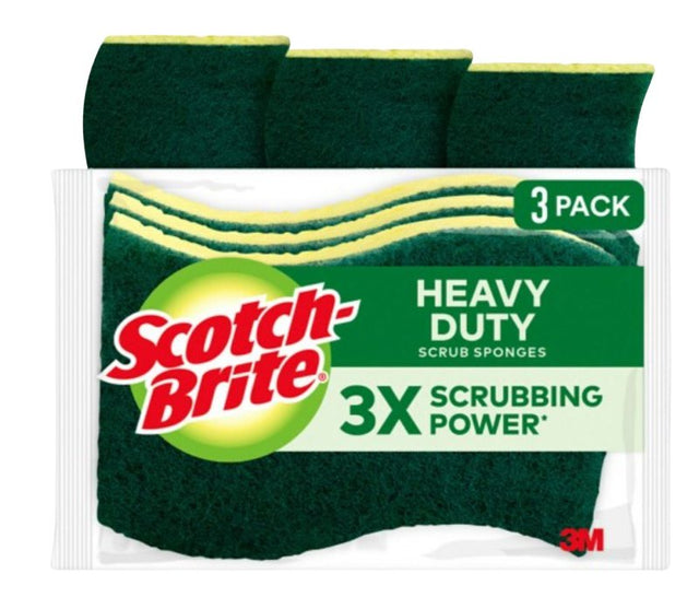 Scotch-Brite HD-3 Scrub Sponge, 2-3/4 in L, 4-1/2 in W, 0.6 in Thick, Cellulose/Synthetic Fiber, Green