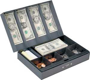 ProSource TS811 Cash Box, 11-3/8 L x 7-5/8 W x 3-1/4 H in Exterior, Steel, Combination Lock, 6-Compartment