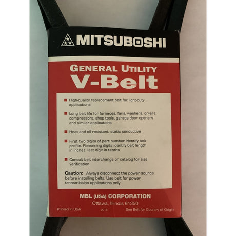 Mitsuboshi FHP General Utility V-Belt 0.5 in. W X 92 in. L For Fractional Horsepower Motors