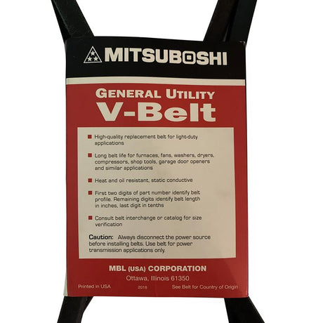 Mitsuboshi FHP General Utility V-Belt 0.63 in. W X 52 in. L For Fractional Horsepower Motors