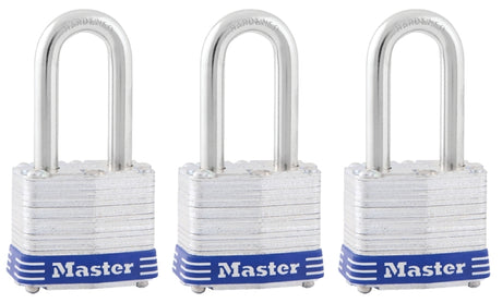Master Lock 3TRILF Padlock, Keyed Alike Key, 9/32 in Dia Shackle, 1-1/2 in H Shackle, Steel Shackle, Steel Body