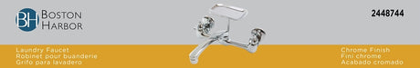 Boston Harbor PF6363204 Laundry Faucet, 1.8 gpm, 2-Faucet Handle, 2-Faucet Hole, Brass, Wall Mounting, Swing Spout