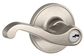 Schlage J Series J54 LAS 619 Entry Lever, Mechanical Lock, Satin Nickel, Metal, Residential, 3 Grade, ADA Compliant