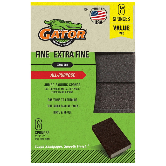 Gator 4204 Sanding Sponge Combo, 4 in L, 3 in W, Extra Fine, Fine, Aluminum Oxide Abrasive