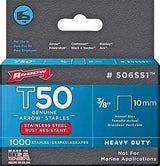 Arrow T50 Series 506SS1 Staple, For: HT 50A, T50, T5 Stapler, 3/8 in W Crown, 3/8 in L Leg, Pack of 5
