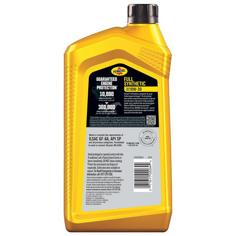 Pennzoil 550058603 Synthetic Motor Oil, 10W-30, 1 qt