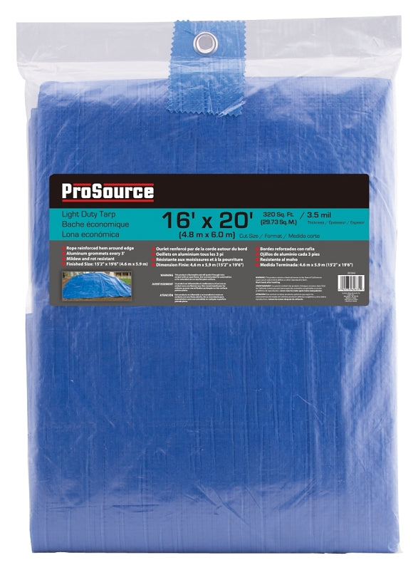 ProSource T1620BB70 Tarpaulin, 20 ft L, 16 ft W, 3.5 mil Thick, Polyethylene, Blue