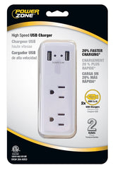 PowerZone ORUSB242 Outlet Charger, 2.4 A, 2-USB Port, 2-Outlet, White