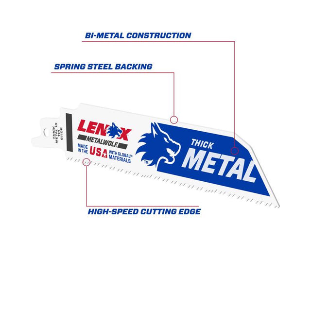 Lenox METALWOLF 6 in. Bi-Metal WAVE EDGE Reciprocating Saw Blade 10 TPI 5 pk
