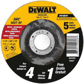 DeWalt 4-1/2 in. D X 7/8 in. Aluminum Oxide Cut-Off Wheel 5 pc