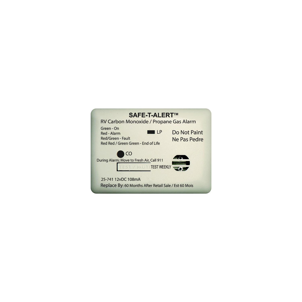 MTI Industries 12V 25 Series Safe-T-Alert Mini RV Dual Carbon Monoxide/Propane Alarm