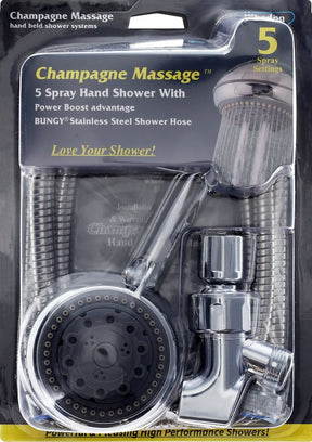 Whedon Champagne Massage Series AFP62C Showerhead, 2.5 gpm, 1/2 in Connection, 5-Spray Function, Plastic, 4 in Dia
