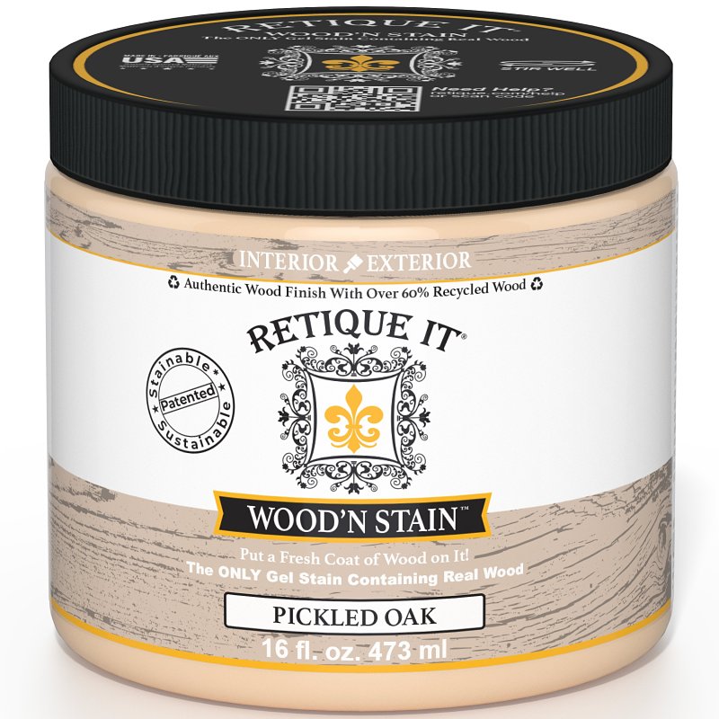 Retique It Wood'n Stain RQ-WNS16-POAK-R10 Wood Stain, Pickled Oak, Gel, 16 oz