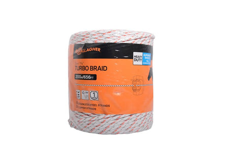 Gallagher G62176 Turbo Braid, 7.5 kV, 2-Conductor, Copper/Stainless Steel Conductor, Poly Insulation, White