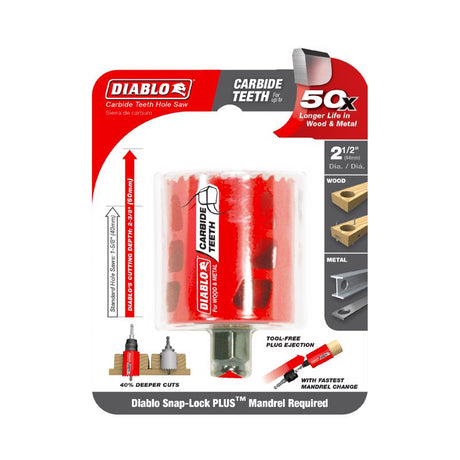 Diablo Snap-Lock Plus 2-1/2 in. Carbide Tipped 2-3/8 in. L X 3/8 in. D Hole Saw