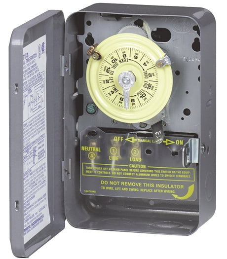 Intermatic T103 Mechanical Timer Switch, 40 A, 120 V, 3 W, 24 hr Time Setting, Gray, 12 On/Off Cycles Per Day Cycle