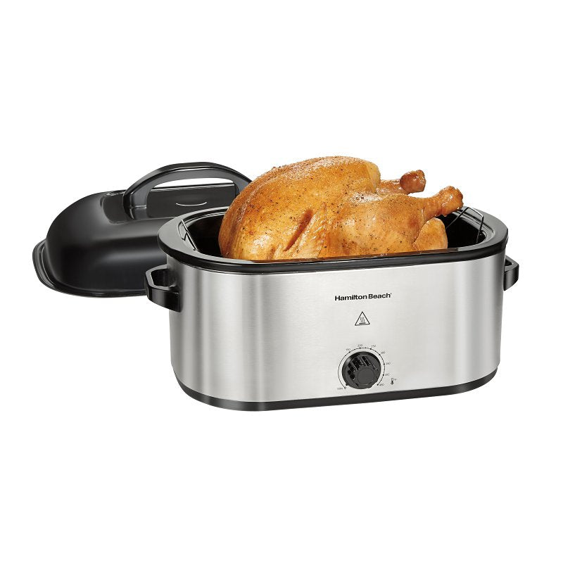 Hamilton Beach 32215G Electric Roaster Oven, 22 qt Capacity, 1450 W, Knob Control, Aluminum, Stainless Steel