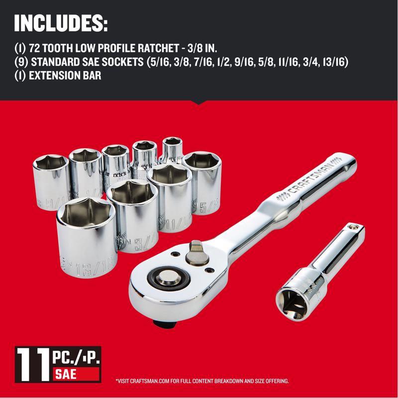 Craftsman 3/8 in. drive SAE 6 Point Socket and Ratchet Set 11 pc